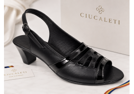Sandale dama negre din piele naturala box cu lac, toc mediu comod – S33LN